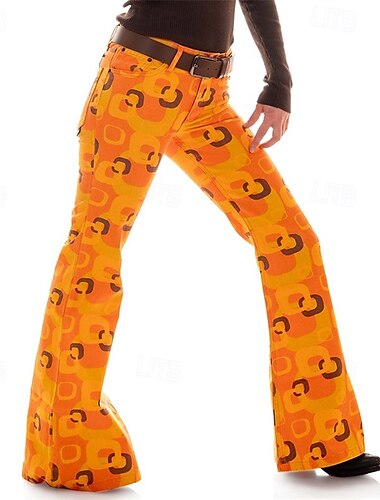  Rétro Vintage Années 1970 Groovy Pantalons à pattes d'éléphant Pantalon évasé Disco Taille Normale Psychédélique Femmes Halloween Carnaval Vacances Festival de Musique Festival Adulte Pantalon