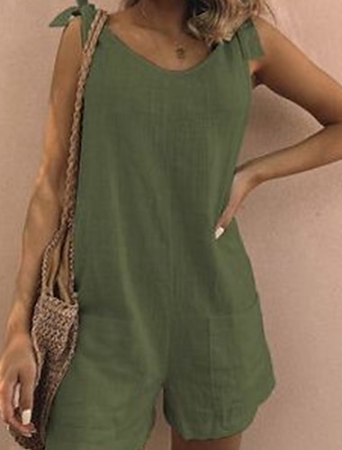  Per donna Normale Pantaloni in lino e cotone Streetwear Tinta unica Senza Maniche Scollo a V Tasca Streetwear Quotidiano Vestibilità regolare Bianco Giallo Verde militare Estate