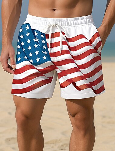  Jour de l'Indépendance Homme Drapeau américain Patriotique 4 juillet Maillots de bain Shorts de bain Shorts de Surf Taille Moyenne Hawaïen Fête Poches Latérales doublure en maille Taille élastique