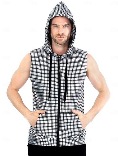  Retro Vintage 1980er Rave Ärmelloser Hoodie Disco Reißverschluss Karo / Karomuster Herren Halloween Karneval Musikfestival Pride Parade Schwulenclub Erwachsene Weste Ganzjahres