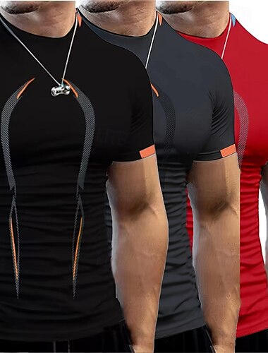  Mehrfachpackungen 3er-Pack Herren Rundhalsausschnitt Kurze Ärmel Grün+Marineblau+Schwarz T Shirt T-Shirt Farbblock Sportlich Sport Polyester Sommer