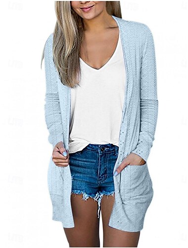  Per donna Giacca Casual Traspirante Confortevole Tasca Casual Semplice Vacanza Streetwear Casuale Abbigliamento quotidiano Aperto davanti Regolare Senza colletto Vestibilità regolare Manica Lunga