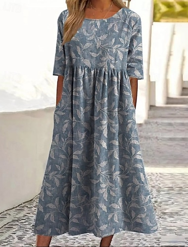  Femmes Robe Midi Robe Décontractée Robe Fleurie Classique Moderne Extérieur Vacances Fête Coupe régulière Fleur Manche Courte Col ras du cou bleu marine Bleu Vert Été