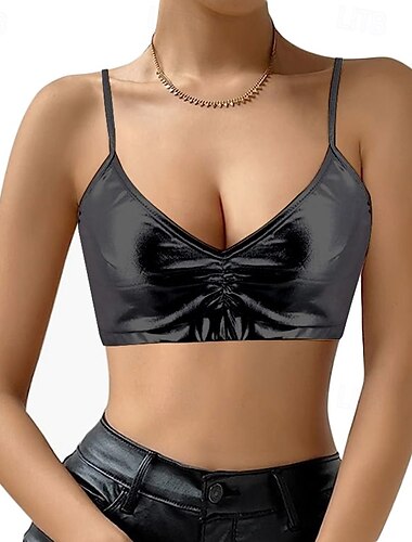  Retro / vintage Lata 80 Zachwycać się Crop top Zestawy stanik + figi Dyskoteka Błyszczący patent lateksowy Metaliczny Damskie Karnawał Festiwal Muzyczny Parada równości Miesiąc Dumy Dla dorosłych