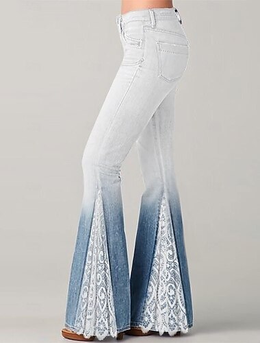  Retro Vintage Boho Anos 70 Calça boca de sino Calças boca de sino Hippie Cintura Média Mulheres Dia Das Bruxas Carnaval Férias Dia a Dia Festival de Música Adulto Calças