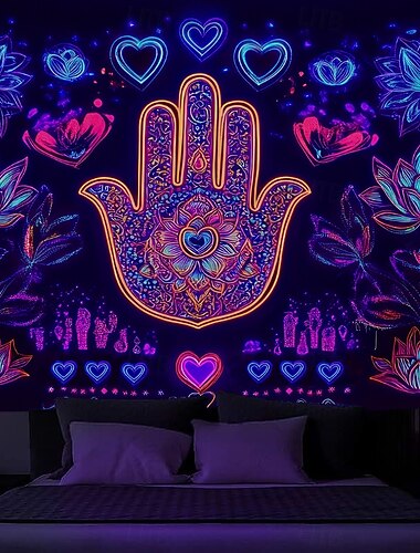 Zwartlicht Wandtapijt Glow in the Dark Glow Party UV Reactief Boho Trippy Misty Hangend Wandtapijt Muurkunst Mural voor Woonkamer Slaapkamer
