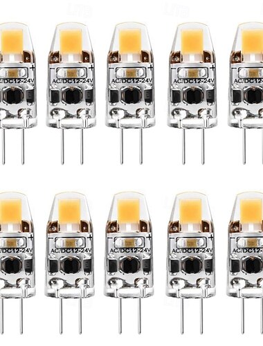  Bombillas LED G4 CA/CC 12 V-24 V, 2 W, regulables, G4 bi-pin, casquillo T3 JC, equivalente a bombilla halógena G4 de 20 W, blanco cálido, para araña de cristal, 10 unidades