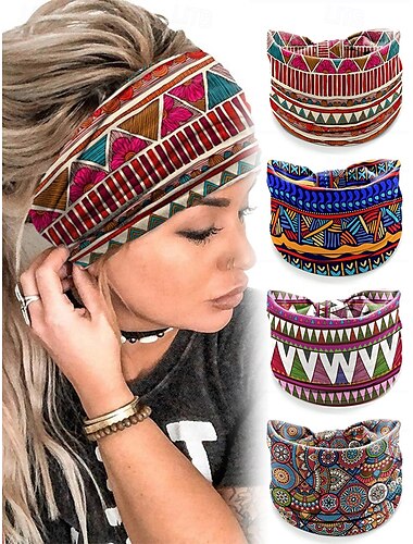  Diademas bohemias coloridas para mujer: bandas para el cabello anchas, suaves y elásticas para yoga, festivales y ropa informal.