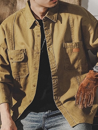  Herren Hemdjacke Überhemden übergangsjacke Täglich Leicht Tasche Sommer Frühling Einfach Klassisch Revers Aprikose Schwarz Marineblau Blau Dunkelgrün Jacken