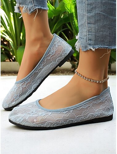  Hellblaue Ballerinas aus Spitze für Damen – elegante, atmungsaktive Hochzeitsschuhe für Bräute, Brautjungfern und Gartenpartys im Frühling