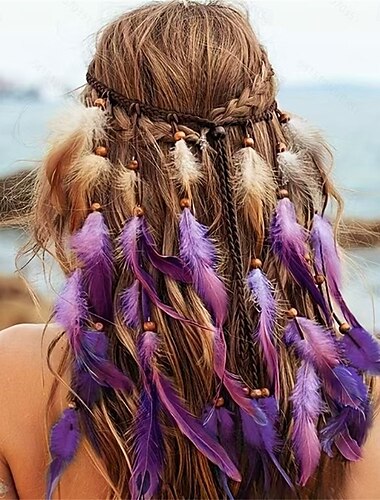  Boho Regenbogen Indianer Stirnbänder Hippie Feder Kopfschmuck verstellbare lange Feder Haarschmuck für Frauen und Mädchen