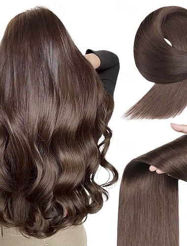  Extensions de cheveux humains Remy à bande adhésive, brun foncé, 2#, cheveux lisses et sans couture, 18 pouces, 50 g, 20 pièces