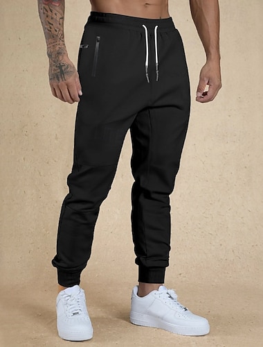  Voor heren Atletische broek Joggingbroeken Jogger Broek Sportbroeken Zak Trekkoord Elastische taille Effen Comfort Buitensporten Dagelijks Modieus Casual Zwart Leger Groen Micro-elastisch