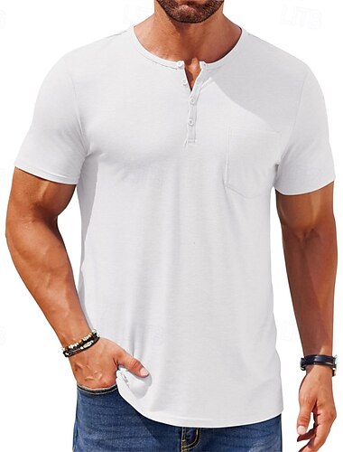  Herren T Shirt Henley Hemd T-Shirt Kurzarmshirt Kurzarm Henley Sommer Farbblock Mode Designer Basic Knöpfe Urlaub Straße Ausgehen Schwarz Weiß Blau Top T-Shirt für Herren