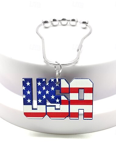  1 Stück 4. Juli Duschvorhanghaken mit Kugellagern Amerikanisch patriotische Blau Weiß Rot Vorhangbindefäden Unabhängigkeitstag für Badezimmer Zubehör