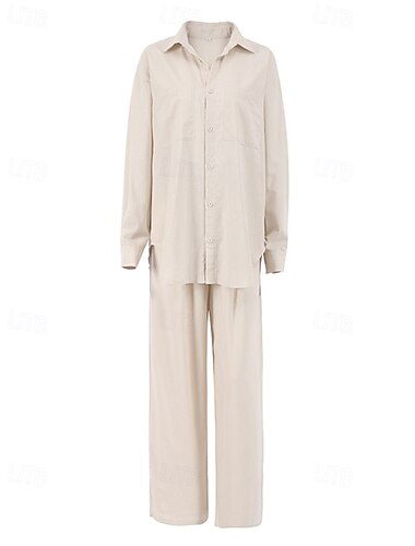  Per donna Attivo Essenziale Camicia Camicie di cotone e lino Blusa Manica Lunga Colletto a Camicia Tinta unica Dubbele Rij Knopen Vacanza Casual Quotidiano Bianco Marrone Beige Estate Vestibilit