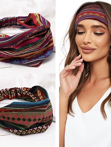  Diademas bohemias para mujeres y niñas, accesorios hippies anchos para el cabello, diademas de rayas de colores para el cabello de mujer, diademas de moda, turbantes, turbantes antideslizantes.
