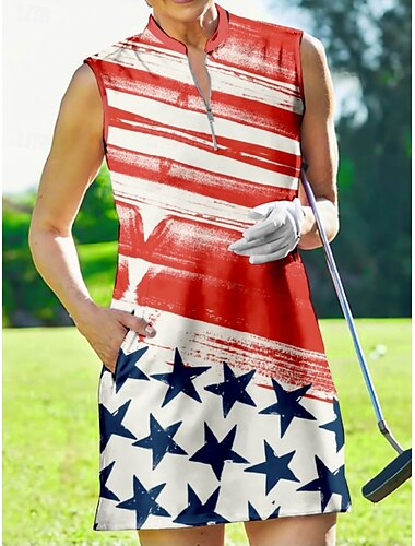  Unabhängigkeitstag Damen Patriotisches Mini-Kleid Vierter Juli Sommerkleid Lässig Täglicher Sport Reguläre Passform Amerikanische Flagge Sterne und Streifen Ärmeloses Stehkragen Weiß Weinrot Blau