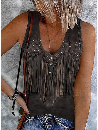  Dam Camisole linne Grafisk bohemliv Vintage Stylish Ärmlös Ärmlös V-hals Crop Tops Dagligen Mönster Svart Gul Rubinrött Blå Grön Sommar Vår