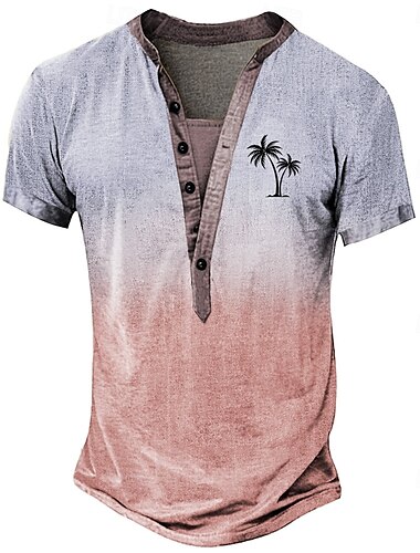  Herren Farbverlauf T Shirt Henley Hemd T-Shirt Kurzarm Designer Basic Klassisch Outdoor Lässig Täglich Sommer Blau Purpur Grün Henley Henley T-Shirt