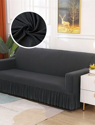  Housse de canapé avec jupe de couleur unie, style jupe, housse de canapé simple pour le salon, housses de canapé, styles saisonniers, housse de canapé élastique, serviette de canapé, protection de