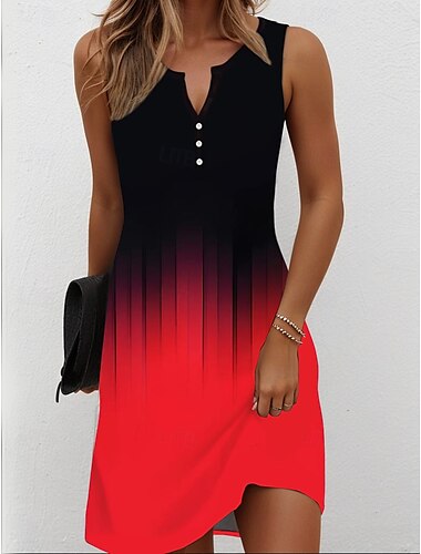  Dames Mini-jurk Zonnejurk Hemdjurk Off-the-shoulder jurk Vakantie Casual Feest Normale pasvorm Ombre Grafisch Mouwloos V-hals Geel Rood blauw Paars Zomer Lente