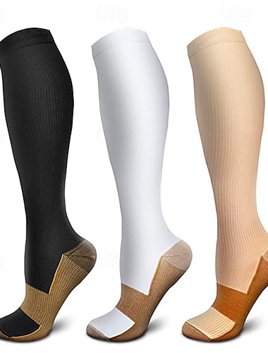  5 pares de calcetines de compresión para hombres y mujeres, calcetines de soporte antifatiga de cobre con fibra de cobre, estimulan la circulación en deportes al aire libre y alivian las venas