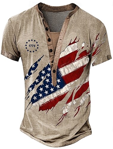  Homme Drapeau Américain Étoiles et rayures T-shirt Chemise Henley Manche Courte Designer Basique Classique Extérieur Occasionnel Quotidien Été Bleu Ciel Kaki Gris Henley T-shirt Henley
