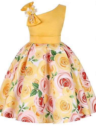  Kinder Mädchen Partykleid Grafik Ärmellos Leistung Besonderer Anlass Prinzessin Polyester Partykleid Sommer Frühling Kinder Mehrfarbig Gelb Hellgrün