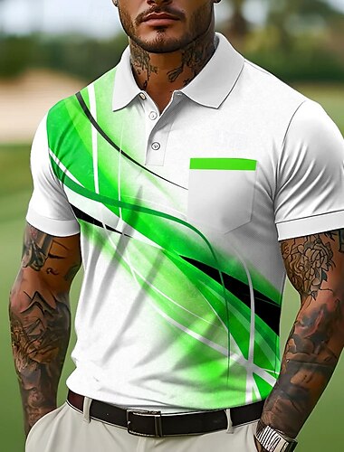  Herren Polo mit Knopfleiste Straße Lässig Revers Kurzarm Mode Modern Geometrisch Linie Knöpfe Tasche Sommer Blau Purpur Grün Grau Polo mit Knopfleiste