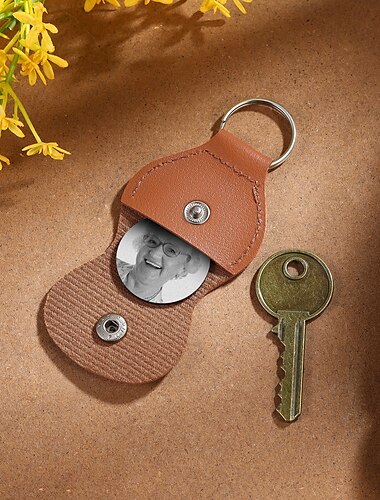  Personalisierter Schlüsselanhänger aus Leder mit Foto, personalisiertes Beileidsgeschenk für Papa, Mama, Liebhaber, Freund, Vatertag, Muttertag, Weihnachten, Jahrestag