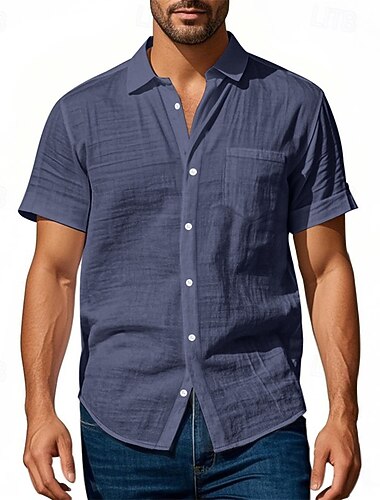 Per uomo Camicia Camicia di lino Camicia casual Camicia con Bottoni Camicia di cotone Semplice Vacanza Streetwear Giallo scuro Nero Bianco Blu marino Manica Corta Collo ripiegato Estate Abbigliamento