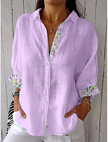  Damen Hemd Blumen Grafik Vintage Täglich Stilvoll Langarm Hemdkragen Normale Oberteile Arbeit Täglich Knöpfe Druck Rosa Blau Purpur Sommer Frühling