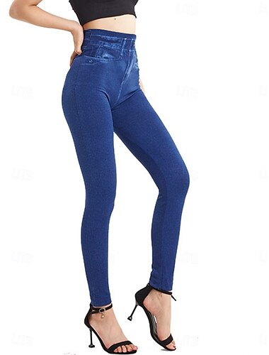  Damen Leggings Hosen 3D Druck Urlaub Vintage Streetwear Voller Länge Hohe Taille Grafischer Druck Bequem Weich Komfortabel Dehnbar Outdoor Straße Blau Sommer Slim Fit