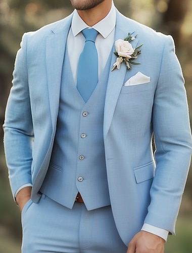  costumes de mariage pour hommes bleu ciel été formel couleur unie coupe standard 3 pièces simple boutonnage un bouton