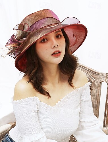  Hüte Organza Sonnenhut Hochzeit Strand Elegant Vintage Sonnenschutz Mit Blumig Kopfschmuck Kopfbedeckung
