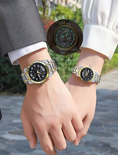  Reloj elegante para parejas, con dos esferas digitales redondas, para hombres y mujeres, resistente al agua IPX7, calendario doble que brilla en la luz, pantalla de lunes a domingo, correa de