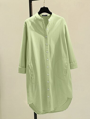  Per donna Camicia Camicie di cotone e lino Blusa Semplice Moderno Casual Manica Lunga Scollo a V Top lunghi Ferie Uscire Bottoni Tasca Bianco Giallo Rosa Verde Estate
