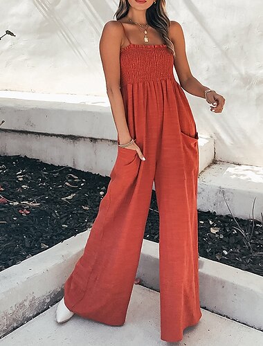  Femmes Normal Combinaison Occasionnel Couleur Unie Sans manches Col en U Avec Poches Rue Fête Coupe régulière Noir Blanche Rouge Été