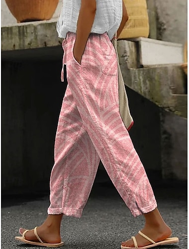  Dam Mager Elegant Semester Vintage Fullängd Hög midja Grafisk Randig Tryck Andningsfunktion Mjuk Microelastisk Utomhus Dagligen Dagliga kläder Rodnande Rosa Grå Sommar Vår Normal