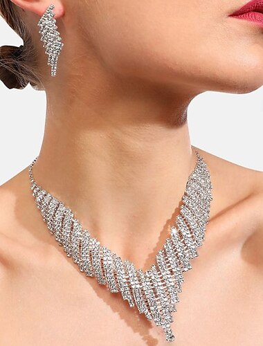  Brud Smyckeset 2 Diamantimitation 1 Halsband Örhängen Dam Elegant Stylish Vackert geometriska Kärlek Dyrbar Smyckeset Till Bröllop Arbete Festkvällskläder
