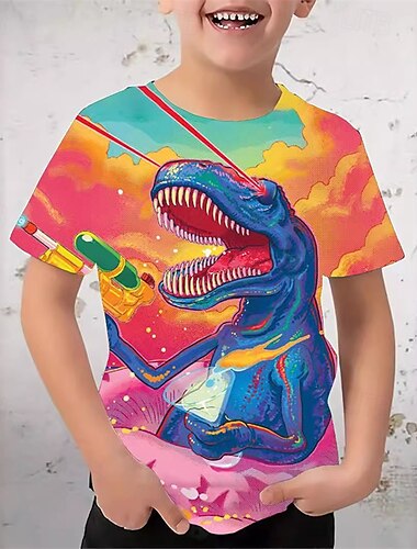  Pojkar 3D Djur Dinosaurie T-shirt Kortärmad Sommar Vår Mode Grundläggande Barn 4-12 år Rund hals Utomhus Ledigt Dagligen Normal
