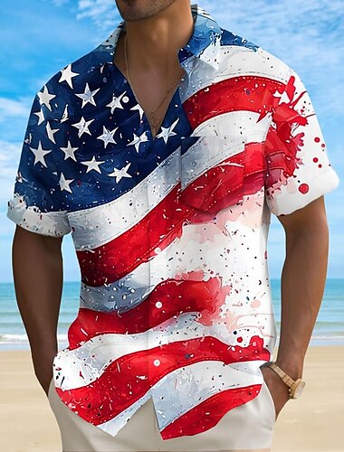  Jour de l'Indépendance Homme Drapeau Américain Patriotique 4 juillet Chemise Chemise d'été Chemise Boutonnée Manche Courte Mode Décontractée Fête Été Printemps Col Rabattu Impression 3D chemises