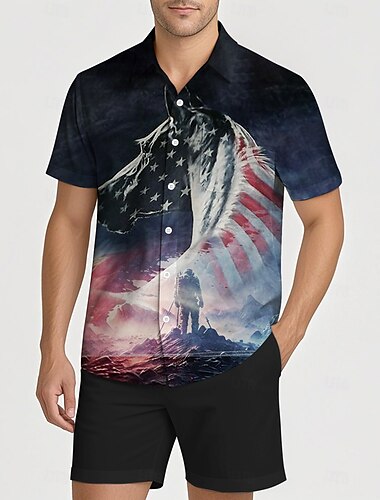  Unabhängigkeitstag 4. Juli USA Flagge Manga Hawaii-Hemden Zurück zur Schule USA Flagge Grafik Für Herren Erwachsene Maskerade 4. Juli 3D-Druck Festival