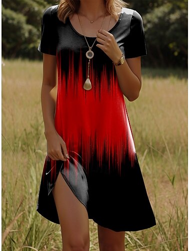  Dames Mini-jurk Casual jurk T shirt jurk Zonnejurk Hemdjurk Vakantie Casual Boho Feest Strand Past Op Maat Ombre Grafisch Korte mouw Strakke ronde hals Wit Rood blauw Oranje Zomer Lente