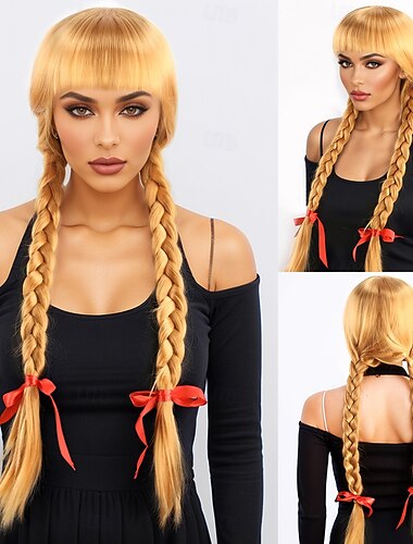  Synthetische Perücken Kinky Glatt Yaki Glatt Stufenschnitt Mit Pony Maschinell hergestellt Perücke 28 Zoll A1 Synthetische Haare Damen Party Klassisch Neuankömmling Braun