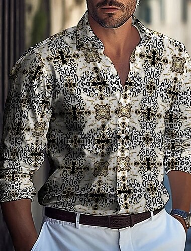  Herren Schneeflocke Ethnisch Fair-Isle-Druck Hemd Knopfhemd Lässiges Hemd Langarm Vintage-Retro Formell Urlaub Alltagskleidung Sommer Frühling Umlegekragen 3D-Druck Hemden mit Kragen Blau Khaki