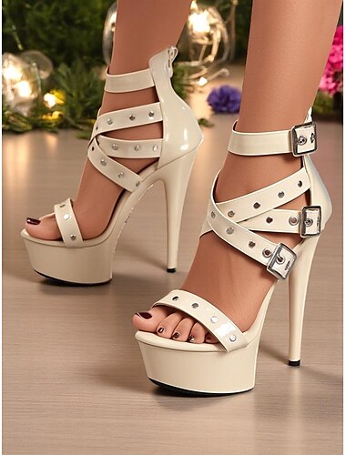  Scarpe con plateau e fibbia bianche da donna con cinturini e stiletto alto - scarpe alla moda per feste notturne sexy