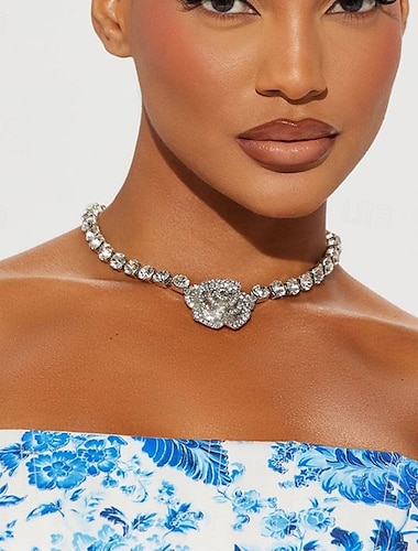  Collier ras du cou Strass Femmes Artistique Luxe unique Floral Forme de Fleur Mariage Cercle Colliers Tendance Pour Mariage Soirée Fiançailles