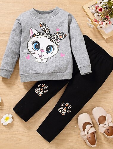  ２個 子供 女の子 猫 クルーネック スウェット＆スウェットパンツセット セットする 長袖 ファッション アウトドア 4年以上 春 ディープピンク ピンク パープル